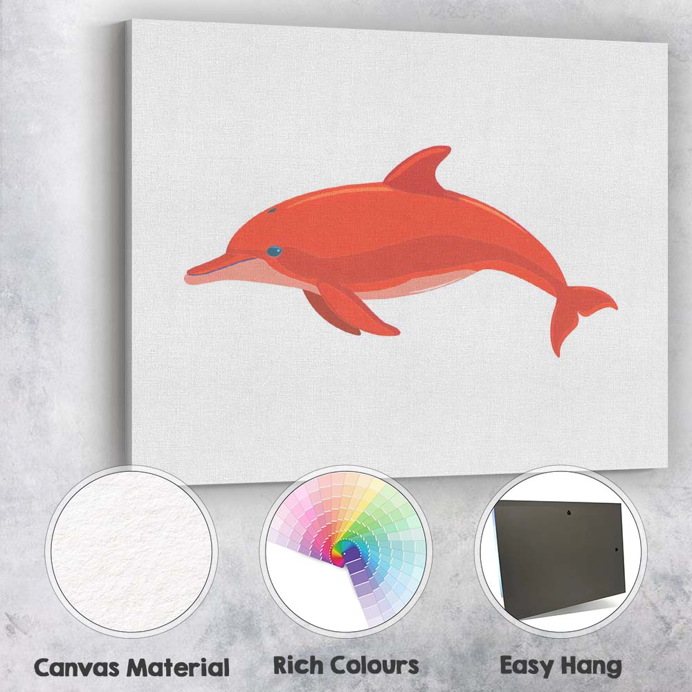 Minimalist Coral Dolphin Ocean Wildlife Illustration Canvas Wall Art Print Decor Picture Ready to Hang