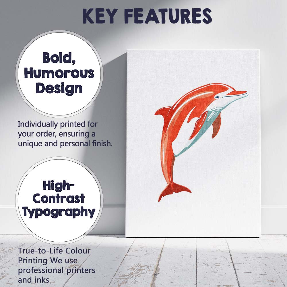 Elegant Leaping Dolphin Marine Life Illustration Canvas Wall Art Print Decor Picture Ready to Hang