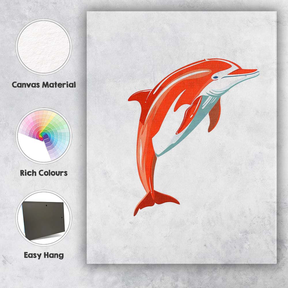 Elegant Leaping Dolphin Marine Life Illustration Canvas Wall Art Print Decor Picture Ready to Hang