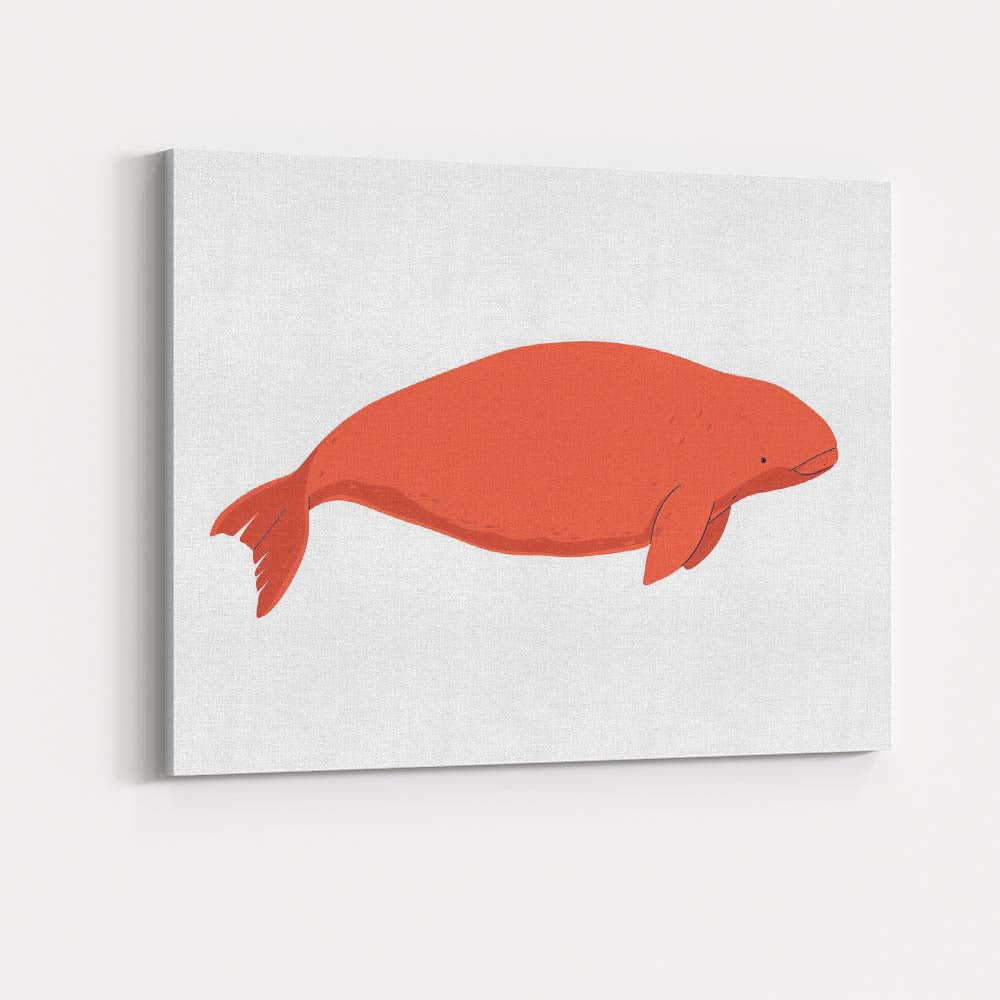 Minimalist Beluga Whale Marine Animal Illustration Canvas Wall Art Print Decor Picture Ready to Hang