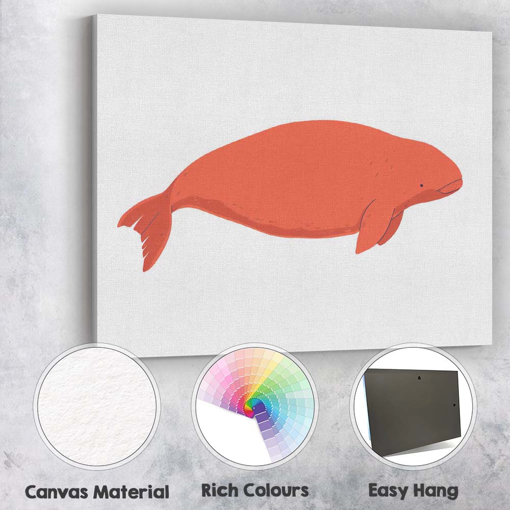 Minimalist Beluga Whale Marine Animal Illustration Canvas Wall Art Print Decor Picture Ready to Hang