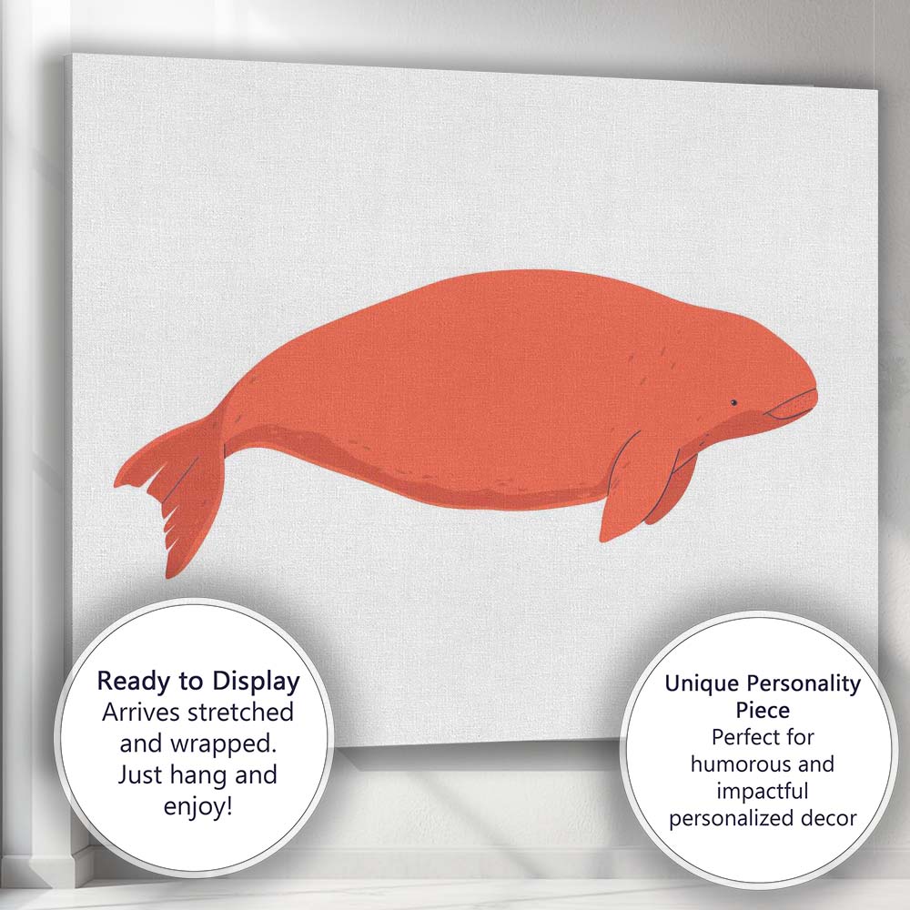 Minimalist Beluga Whale Marine Animal Illustration Canvas Wall Art Print Decor Picture Ready to Hang