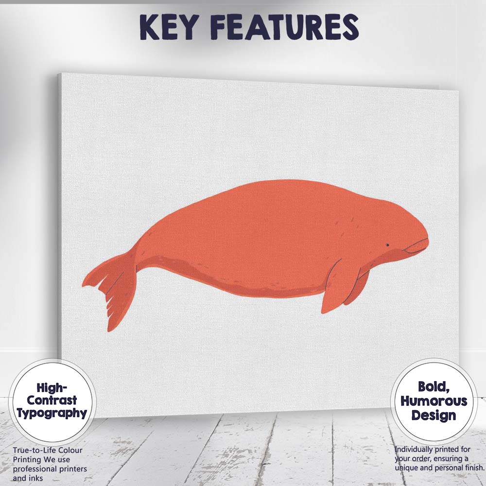 Minimalist Beluga Whale Marine Animal Illustration Canvas Wall Art Print Decor Picture Ready to Hang