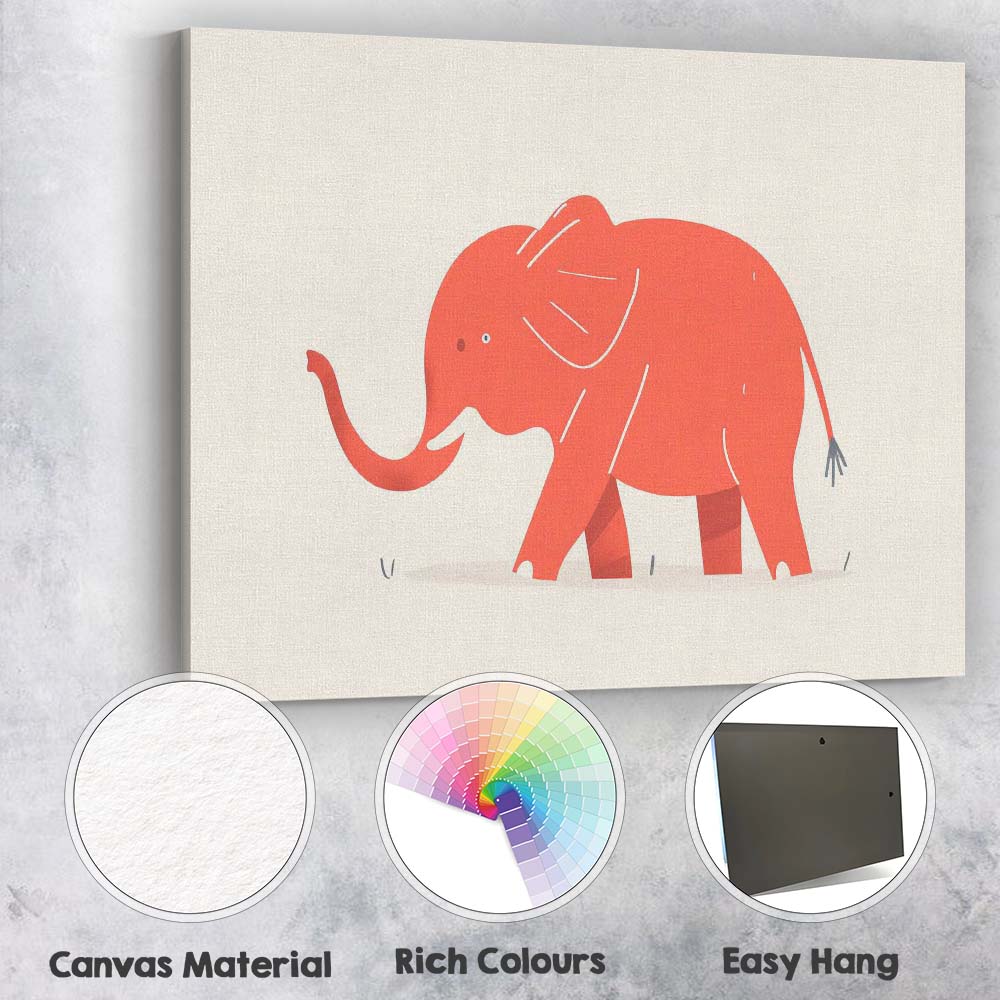 Cute Minimalist Pink Elephant Nursery Illustration Canvas Wall Art Print Decor Picture Ready to Hang