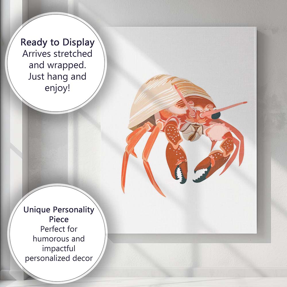 Hermit Crab Seashell Coastal Marine Wildlife Illustration Canvas Wall Art Print Decor Picture Ready to Hang
