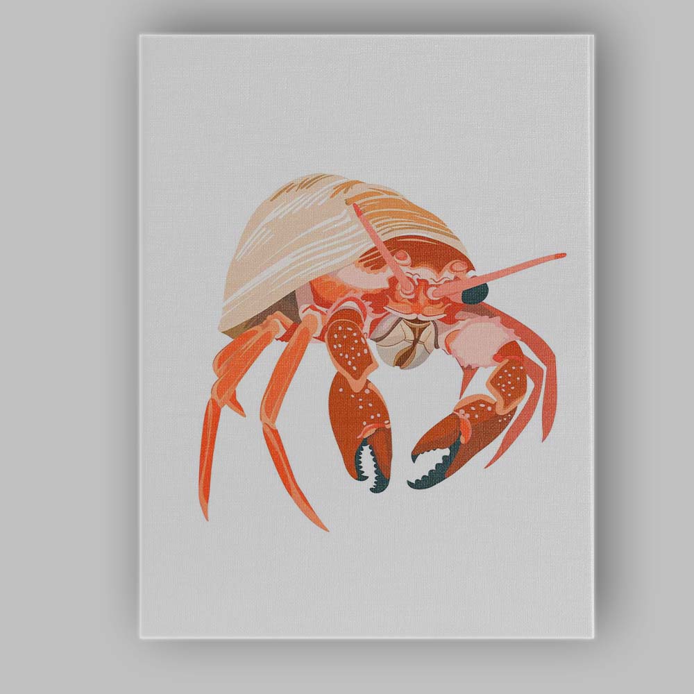 Hermit Crab Seashell Coastal Marine Wildlife Illustration Canvas Wall Art Print Decor Picture Ready to Hang