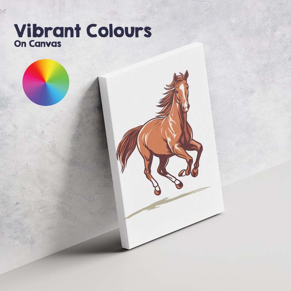 Running Bay Horse Elegant Equine Illustration Canvas Wall Art Print Decor Picture Ready to Hang