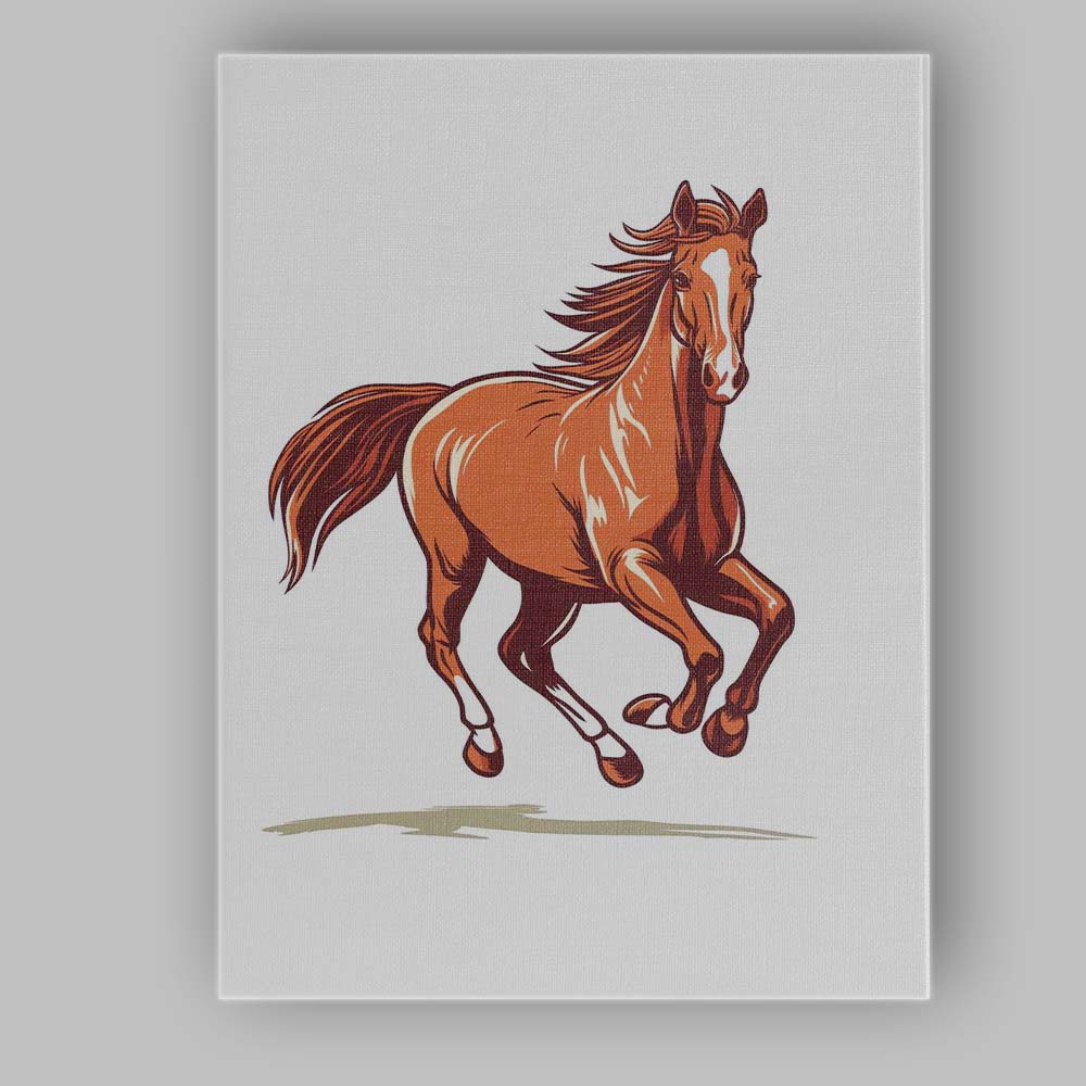 Running Bay Horse Elegant Equine Illustration Canvas Wall Art Print Decor Picture Ready to Hang