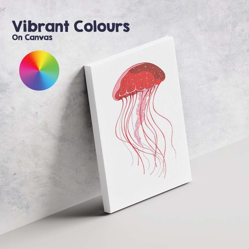Bright Red Jellyfish Underwater Sea Creature Illustration Canvas Wall Art Print Decor Picture Ready to Hang
