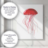 Bright Red Jellyfish Underwater Sea Creature Illustration Canvas Wall Art Print Decor Picture Ready to Hang