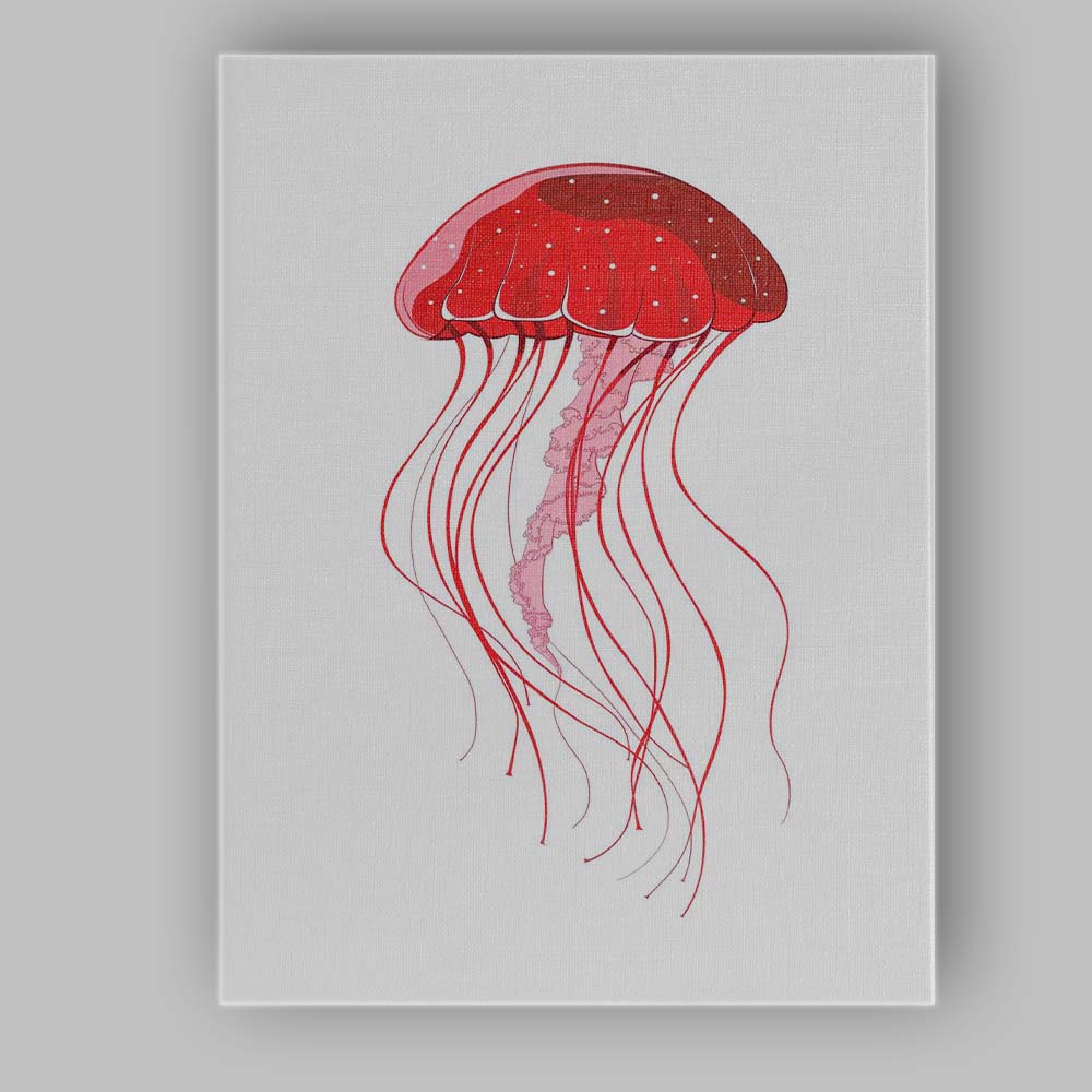 Bright Red Jellyfish Underwater Sea Creature Illustration Canvas Wall Art Print Decor Picture Ready to Hang