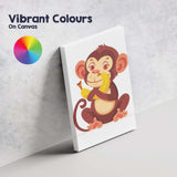 Cute Baby Monkey Holding Banana Cartoon Illustration Canvas Wall Art Print Decor Picture Ready to Hang