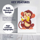 Cute Baby Monkey Holding Banana Cartoon Illustration Canvas Wall Art Print Decor Picture Ready to Hang