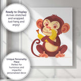 Cute Baby Monkey Holding Banana Cartoon Illustration Canvas Wall Art Print Decor Picture Ready to Hang