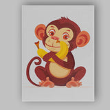 Cute Baby Monkey Holding Banana Cartoon Illustration Canvas Wall Art Print Decor Picture Ready to Hang