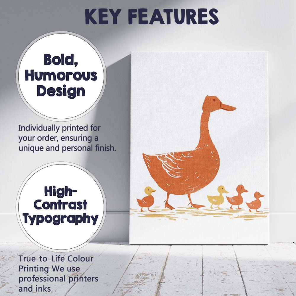 Mother Duck With Ducklings Charming Wildlife Illustration Canvas Wall Art Print Decor Picture Ready to Hang