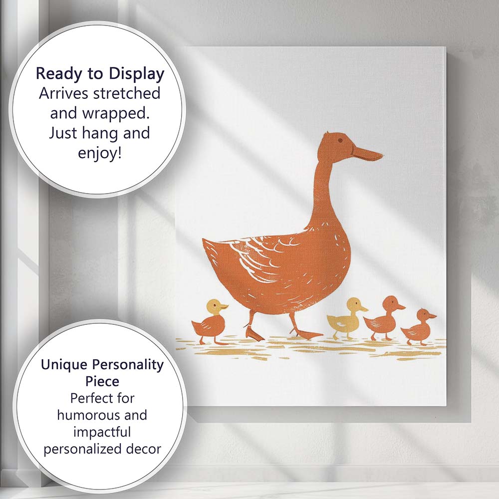 Mother Duck With Ducklings Charming Wildlife Illustration Canvas Wall Art Print Decor Picture Ready to Hang