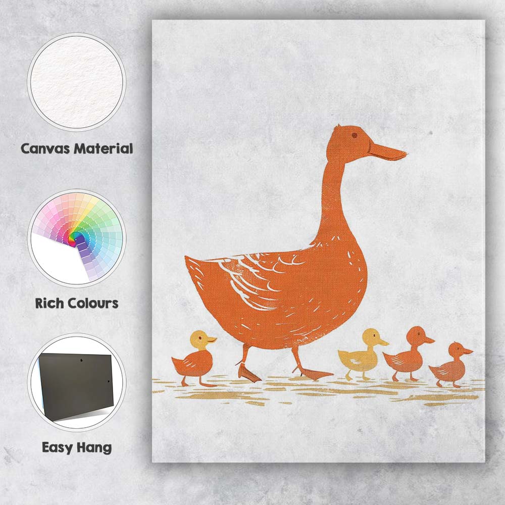 Mother Duck With Ducklings Charming Wildlife Illustration Canvas Wall Art Print Decor Picture Ready to Hang