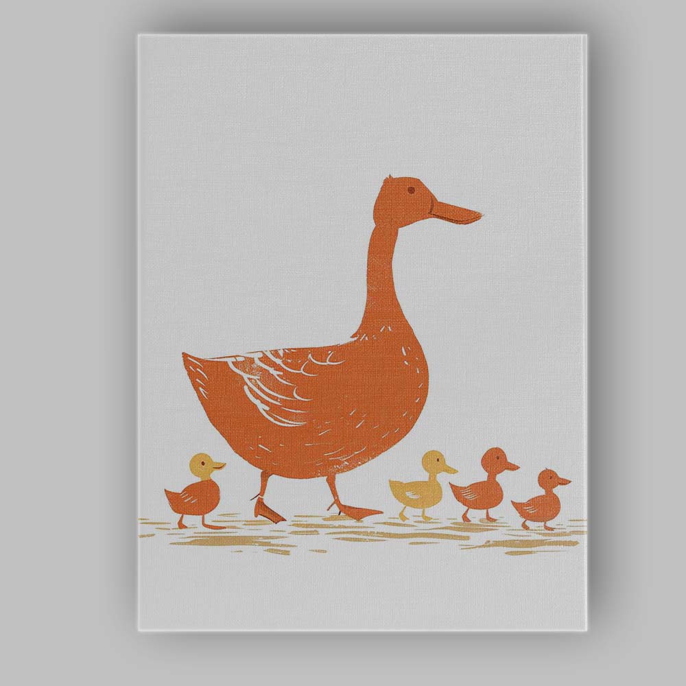 Mother Duck With Ducklings Charming Wildlife Illustration Canvas Wall Art Print Decor Picture Ready to Hang