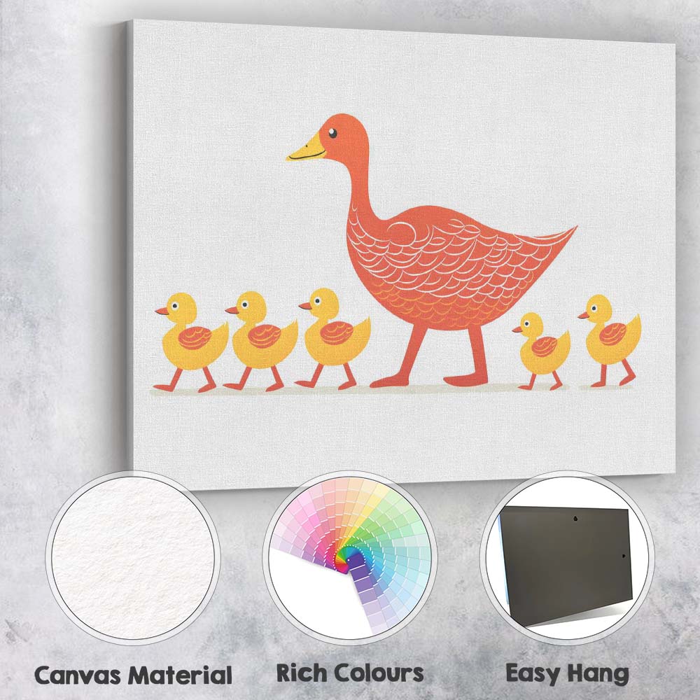 Cute Mother Duck and Ducklings Family Illustration Canvas Wall Art Print Decor Picture Ready to Hang