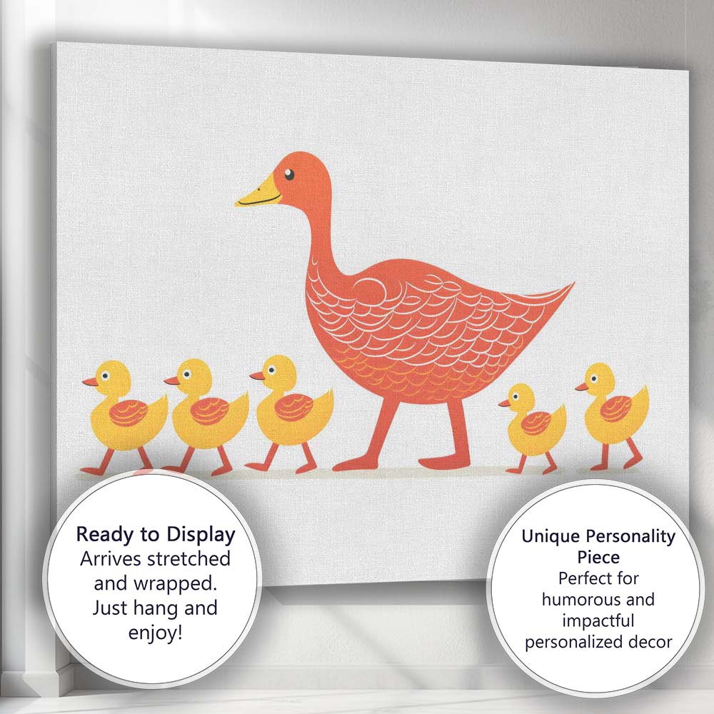 Cute Mother Duck and Ducklings Family Illustration Canvas Wall Art Print Decor Picture Ready to Hang