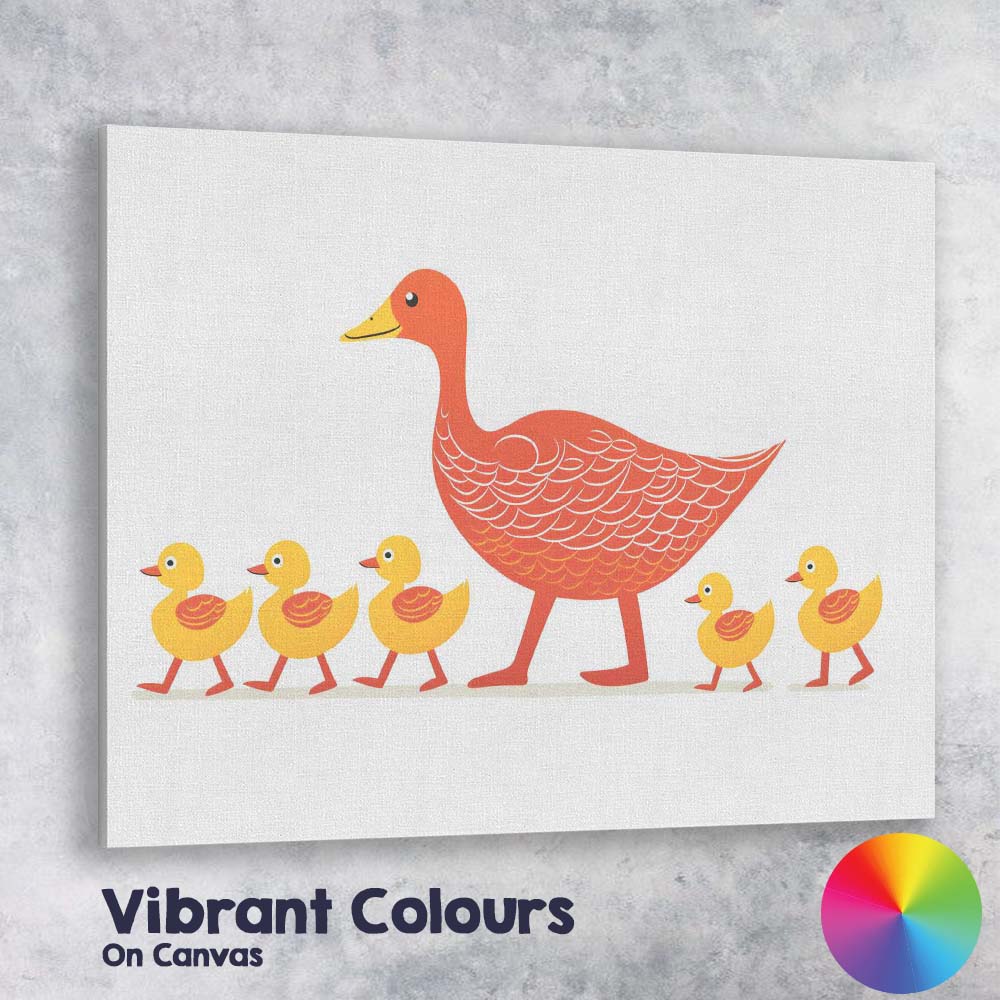 Cute Mother Duck and Ducklings Family Illustration Canvas Wall Art Print Decor Picture Ready to Hang
