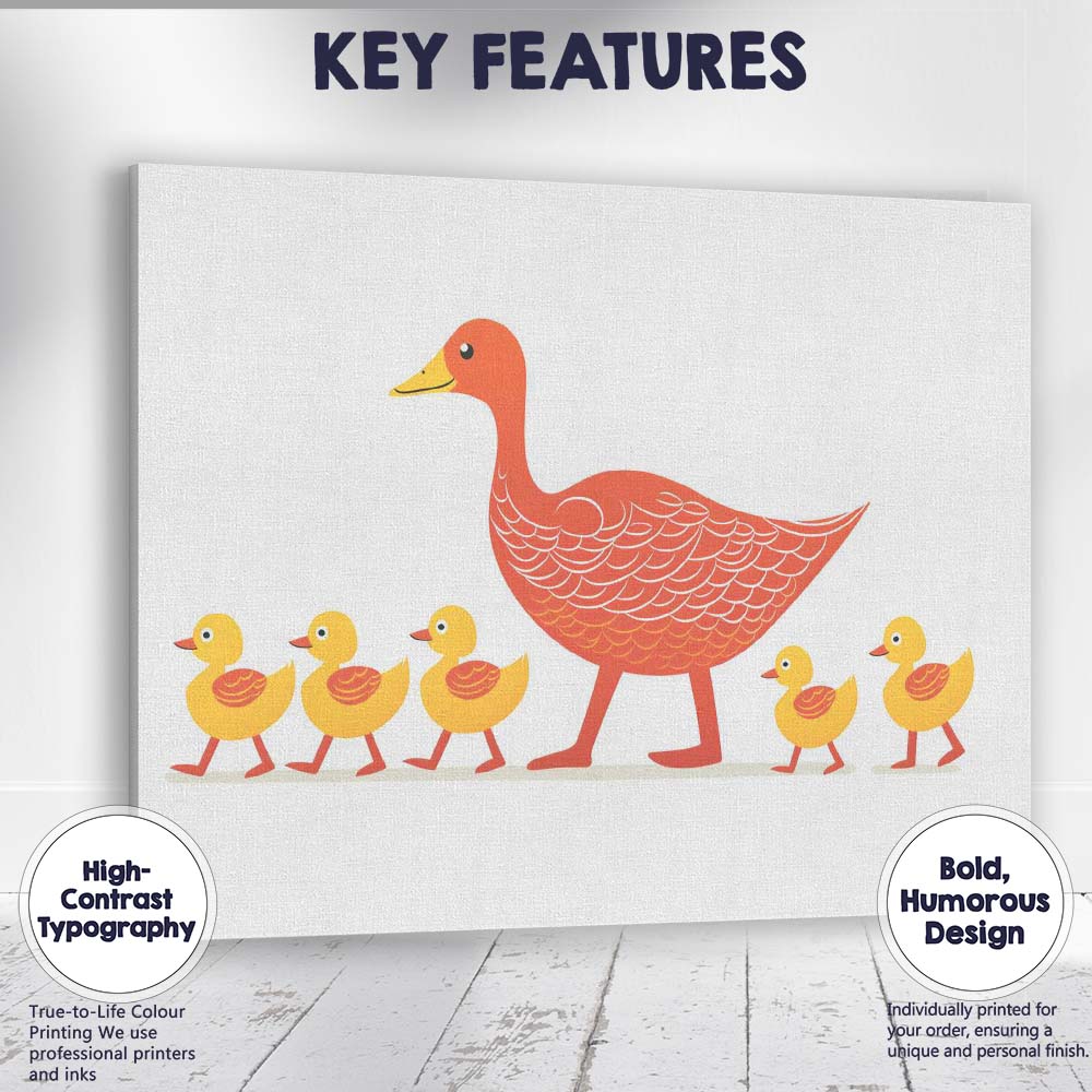 Cute Mother Duck and Ducklings Family Illustration Canvas Wall Art Print Decor Picture Ready to Hang