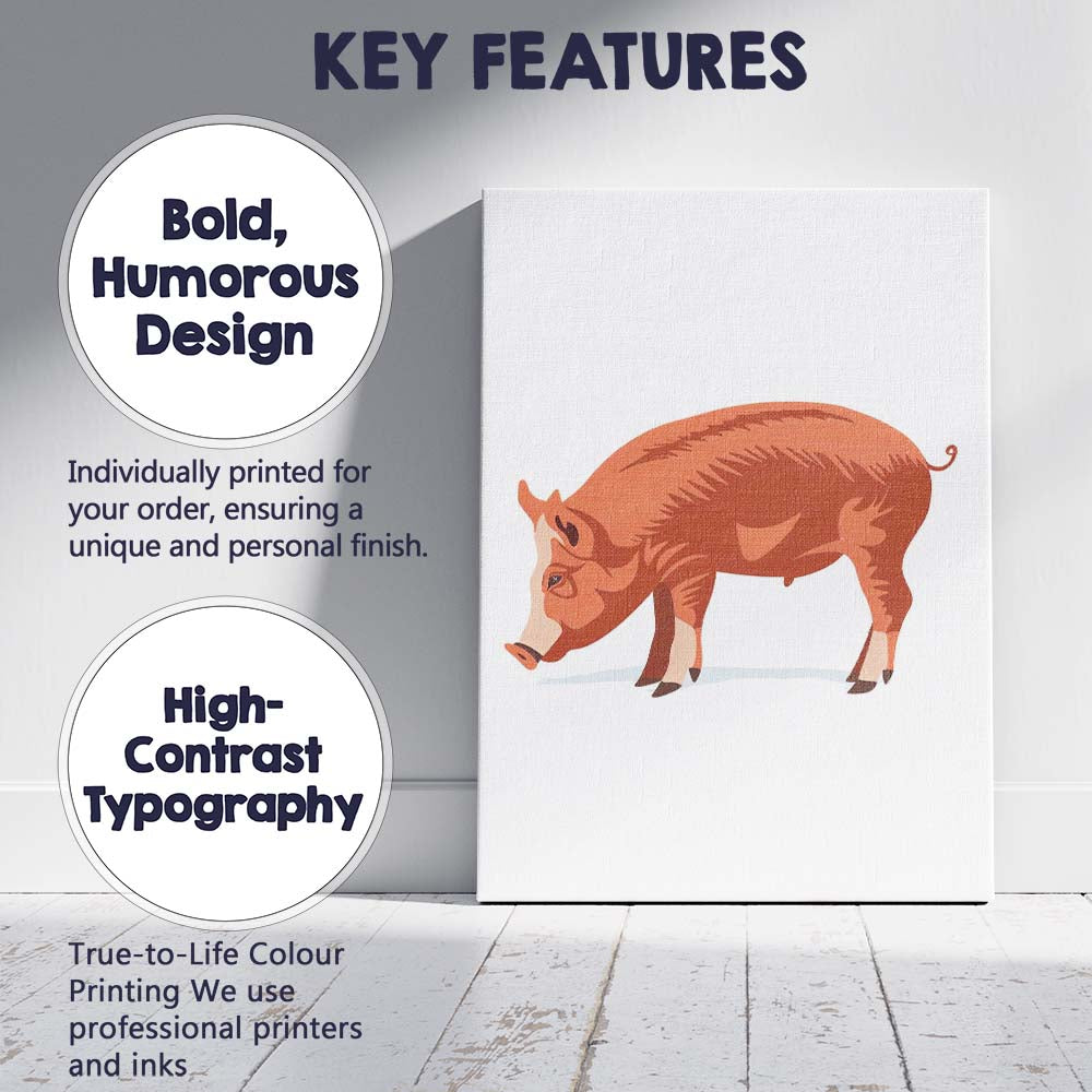 Rustic Brown Wild Boar Woodland Animal Illustration Canvas Wall Art Print Decor Picture Ready to Hang