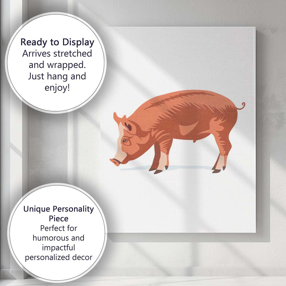 Rustic Brown Wild Boar Woodland Animal Illustration Canvas Wall Art Print Decor Picture Ready to Hang