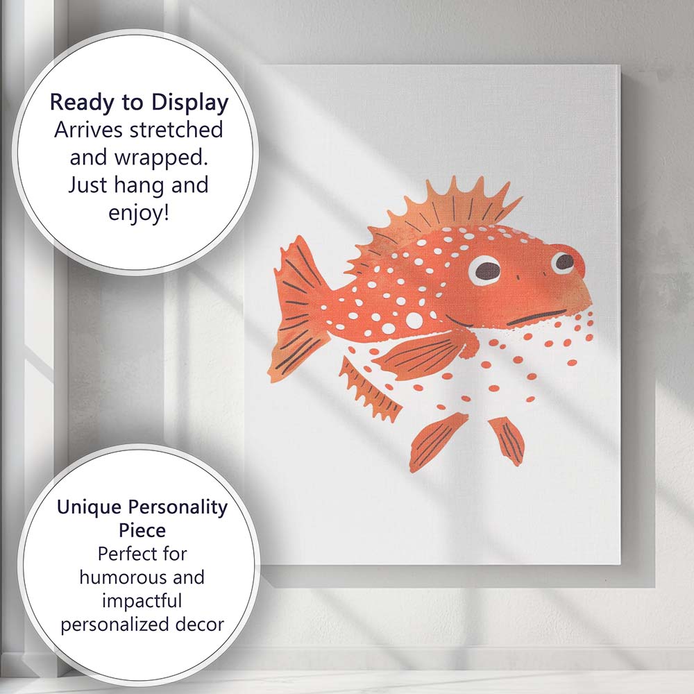 Cute Spotted Puffer Fish Marine Life Illustration Canvas Wall Art Print Decor Picture Ready to Hang