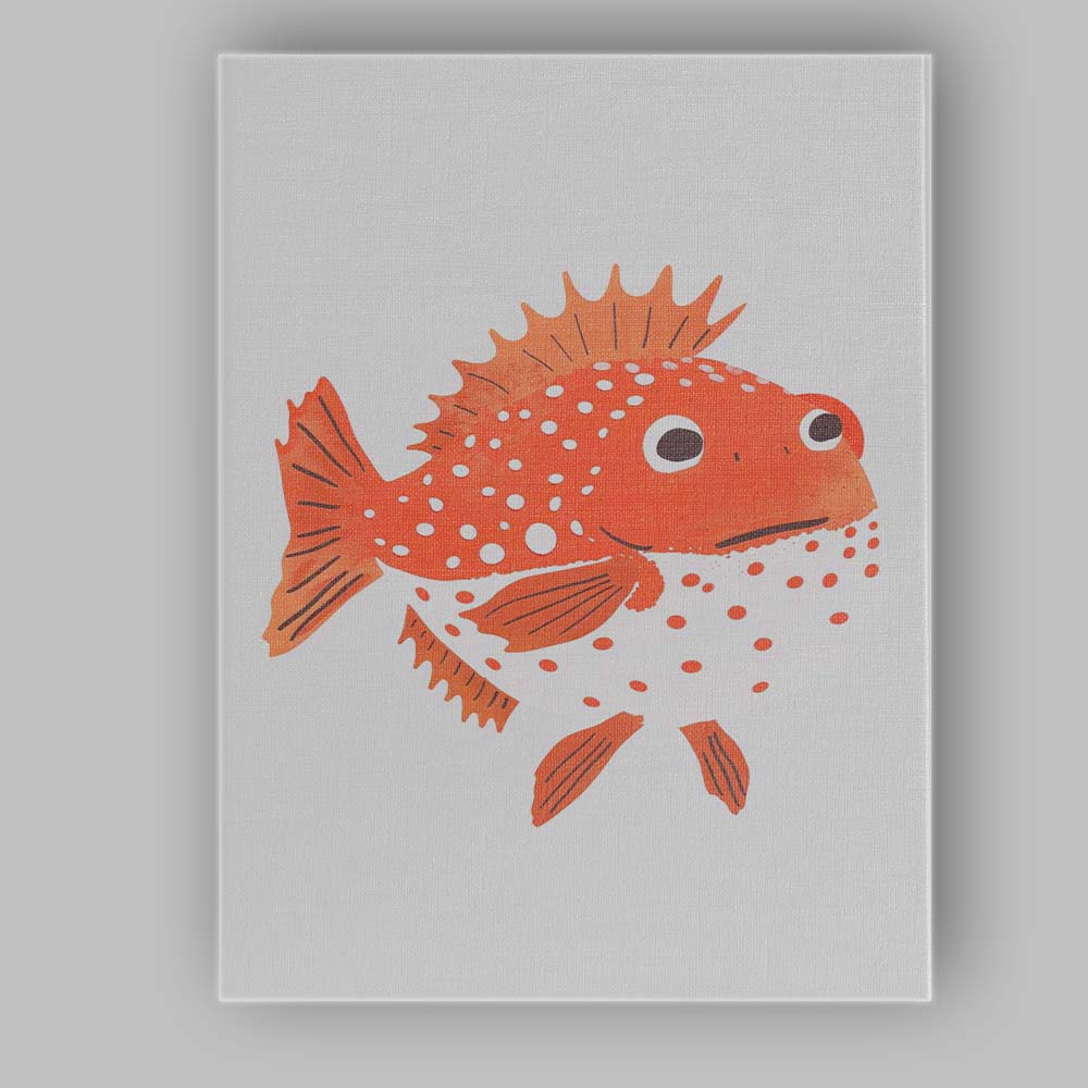 Cute Spotted Puffer Fish Marine Life Illustration Canvas Wall Art Print Decor Picture Ready to Hang