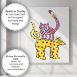 Whimsical Colourful Cat Riding Polka Dot Horse Illustration Canvas Wall Art Print Decor Picture Ready to Hang