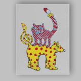 Whimsical Colourful Cat Riding Polka Dot Horse Illustration Canvas Wall Art Print Decor Picture Ready to Hang