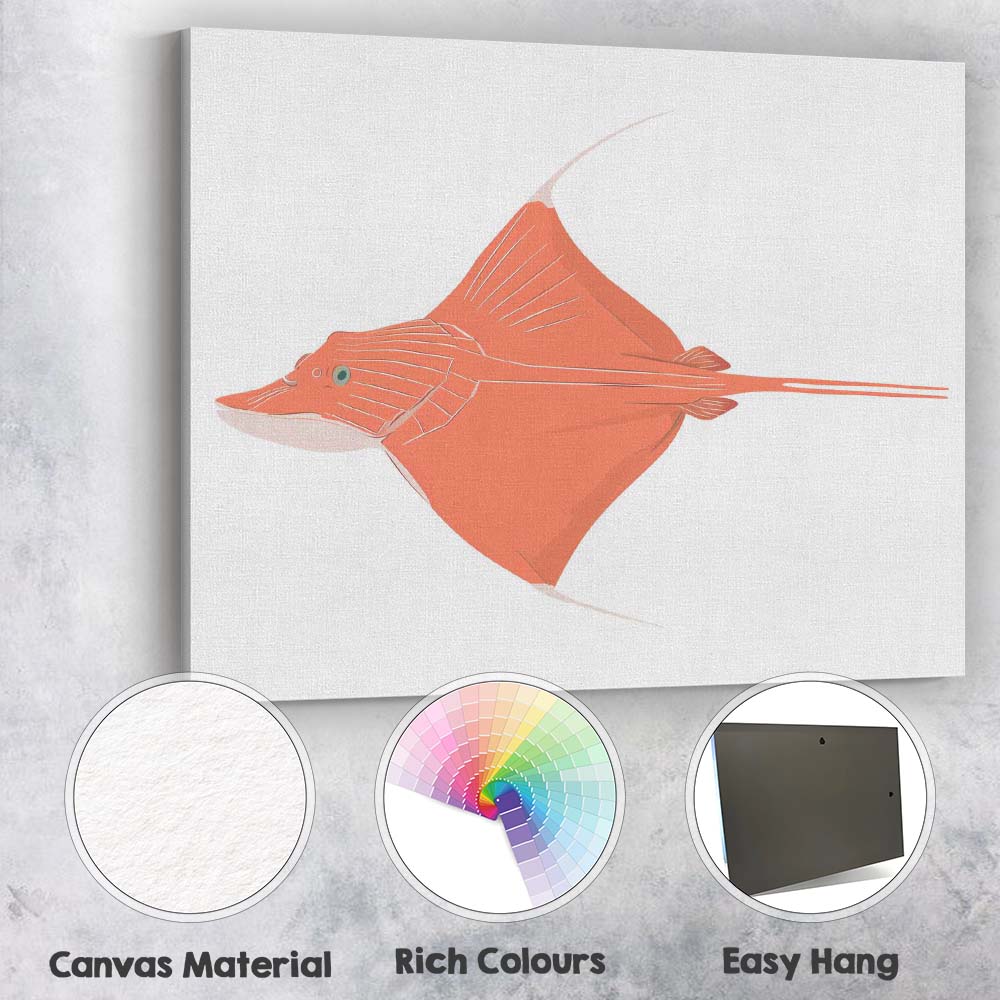 Elegant Flying Stingray Marine Life Illustration Canvas Wall Art Print Decor Picture Ready to Hang