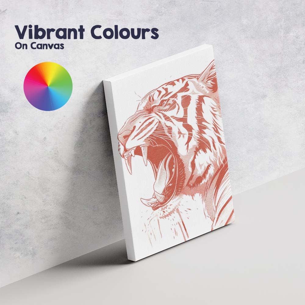 Roaring Tiger Head Detailed Wildlife Illustration Canvas Wall Art Print Decor Picture Ready to Hang