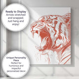 Roaring Tiger Head Detailed Wildlife Illustration Canvas Wall Art Print Decor Picture Ready to Hang