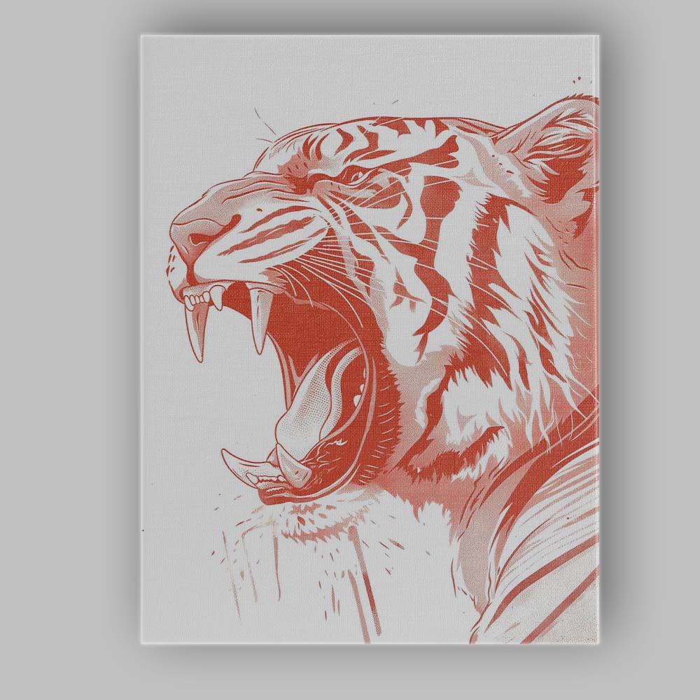 Roaring Tiger Head Detailed Wildlife Illustration Canvas Wall Art Print Decor Picture Ready to Hang