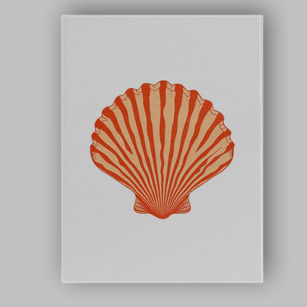 Minimalist Orange Scallop Seashell Coastal Illustration Canvas Wall Art Print Decor Picture Ready to Hang