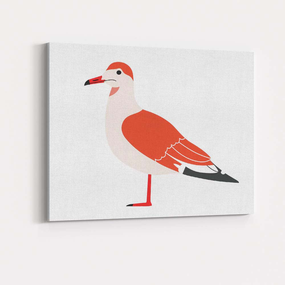 Minimalist Coral Seagull Coastal Bird Illustration Canvas Wall Art Print Decor Picture Ready to Hang