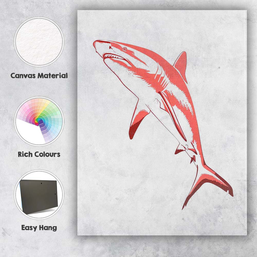 Great White Shark Marine Wildlife Illustration Canvas Wall Art Print Decor Picture Ready to Hang