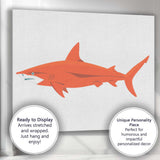 Minimalist Orange Reef Shark Ocean Wildlife Illustration Canvas Wall Art Print Decor Picture Ready to Hang