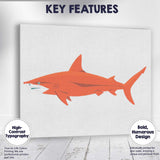 Minimalist Orange Reef Shark Ocean Wildlife Illustration Canvas Wall Art Print Decor Picture Ready to Hang