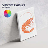 Minimalist Orange Shrimp Seafood Illustration Canvas Wall Art Print Decor Picture Ready to Hang