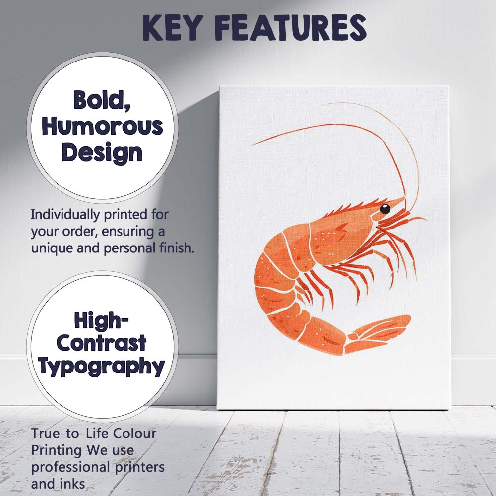 Minimalist Orange Shrimp Seafood Illustration Canvas Wall Art Print Decor Picture Ready to Hang
