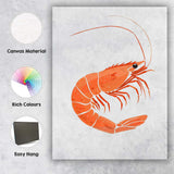 Minimalist Orange Shrimp Seafood Illustration Canvas Wall Art Print Decor Picture Ready to Hang