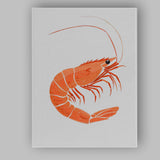 Minimalist Orange Shrimp Seafood Illustration Canvas Wall Art Print Decor Picture Ready to Hang