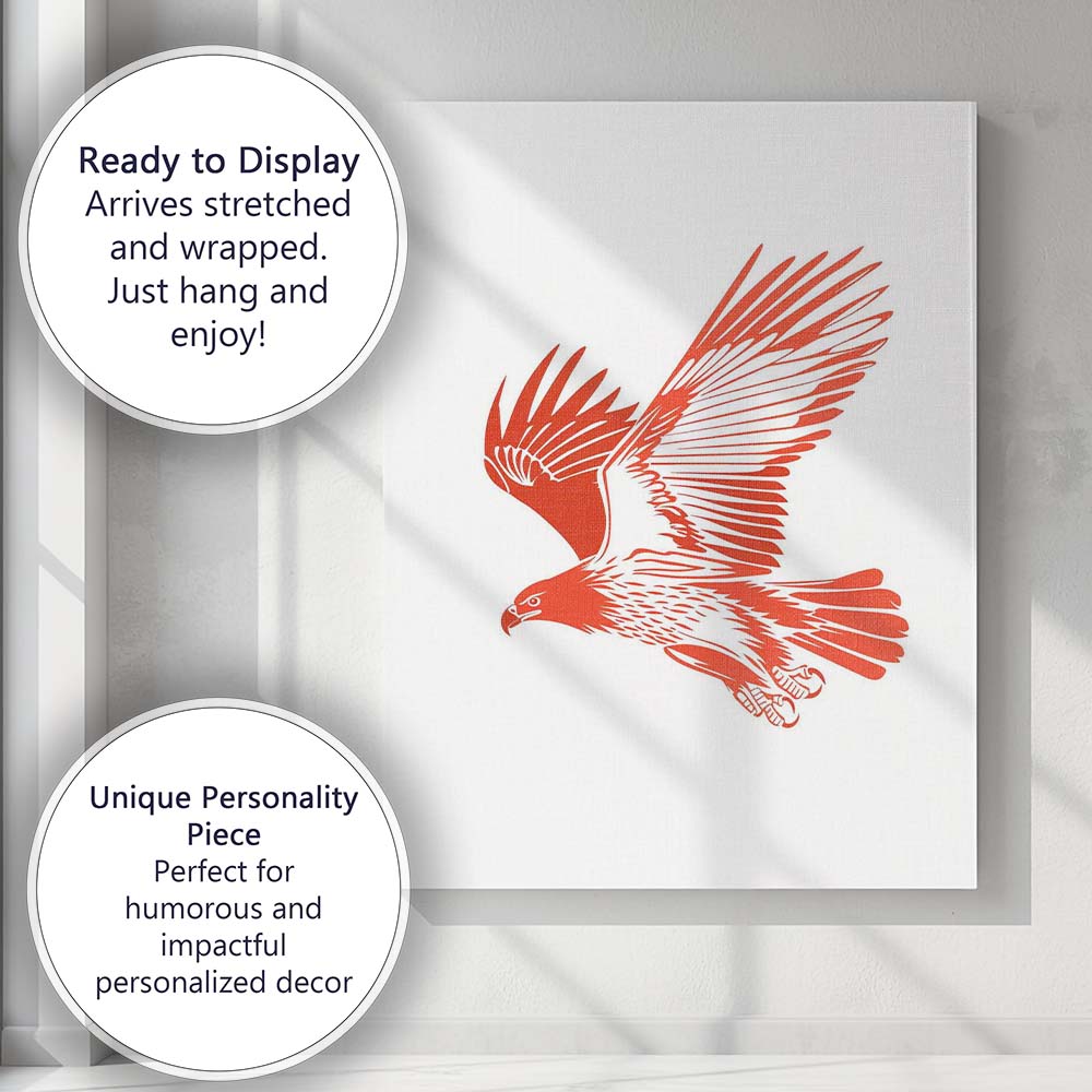 Minimalist Coral Red Soaring Eagle Silhouette Wildlife Illustration Canvas Wall Art Print Decor Picture Ready to Hang