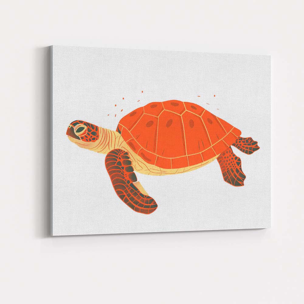 Stylised Orange Sea Turtle Ocean Wildlife Illustration Canvas Wall Art Print Decor Picture Ready to Hang