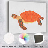 Stylised Orange Sea Turtle Ocean Wildlife Illustration Canvas Wall Art Print Decor Picture Ready to Hang