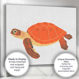 Stylised Orange Sea Turtle Ocean Wildlife Illustration Canvas Wall Art Print Decor Picture Ready to Hang